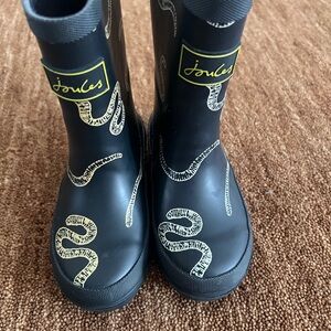 Joules Black Boots with Yellow Snake Design
